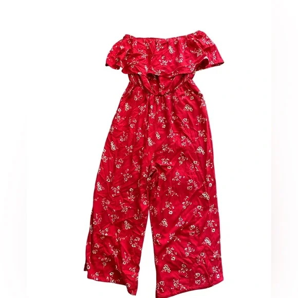 🆕 Hollister • Red • Strapless • Floral Jumpsuit - Picture 4 of 6